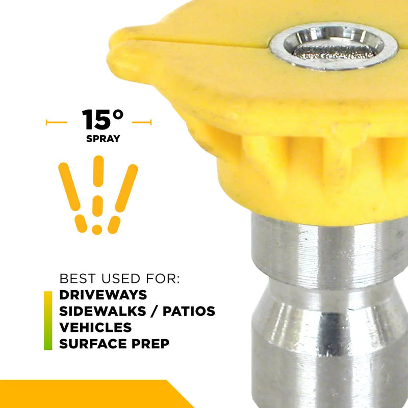 15° Quick Connect Spray Pressure Washer Yellow Nozzle - 3.5 Orifice BE Power Equipment