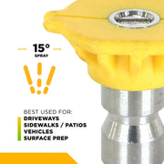 15° Quick Connect Spray Pressure Washer Yellow Nozzle - 5.5 Orifice BE Power Equipment