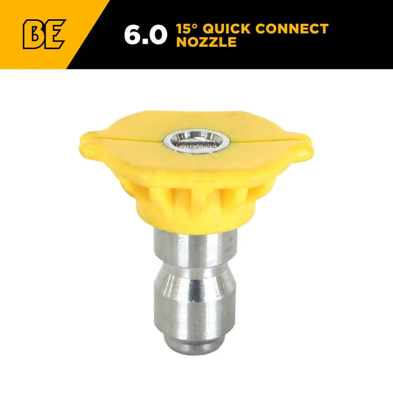 15° Quick Connect Spray Pressure Washer Yellow Nozzle - 6.0 Orifice BE Power Equipment