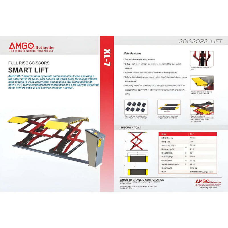 AMGO XL-7 7,000 lbs Low Profile Scissor Lift designed AMGO
