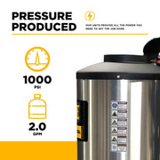 1,000 PSI 2.0 GPM Hot Water Electric Pressure Washer with General T9051EBF triplex pump - 1250 BE Power Equipment
