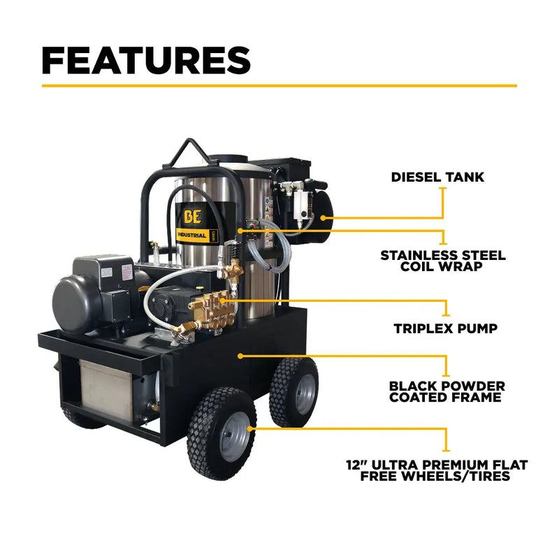 1,000 PSI 2.2 GPM Hot Water Electric Pressure Washer with General Triplex Pump -  15-281 BE Power Equipment