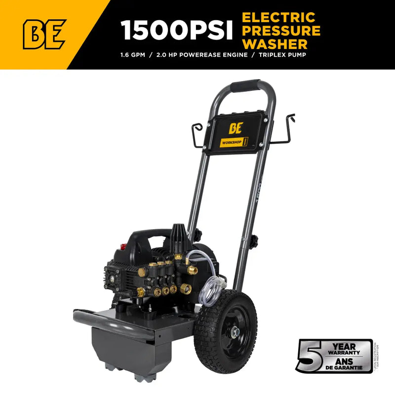 1,500 PSI 1.6 GPM 1.5 HP Electric Pressure Washer with Powerease Motor and Triplex Pump - B1515EN BE Power Equipment