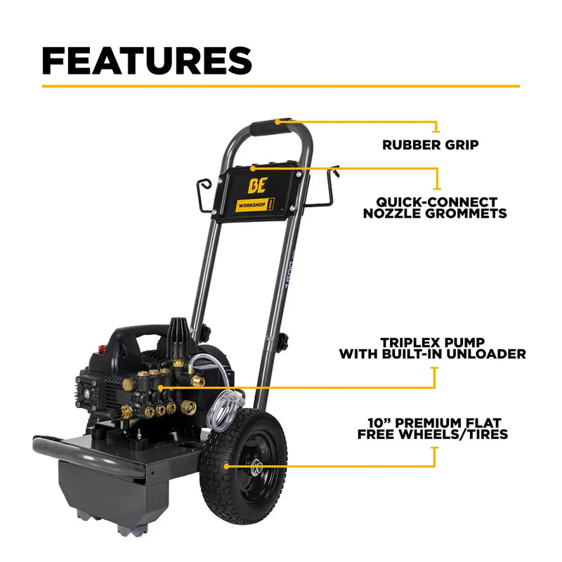 1,500 PSI 1.6 GPM 1.5 HP Electric Pressure Washer with Powerease Motor and Triplex Pump - B1515EN BE Power Equipment