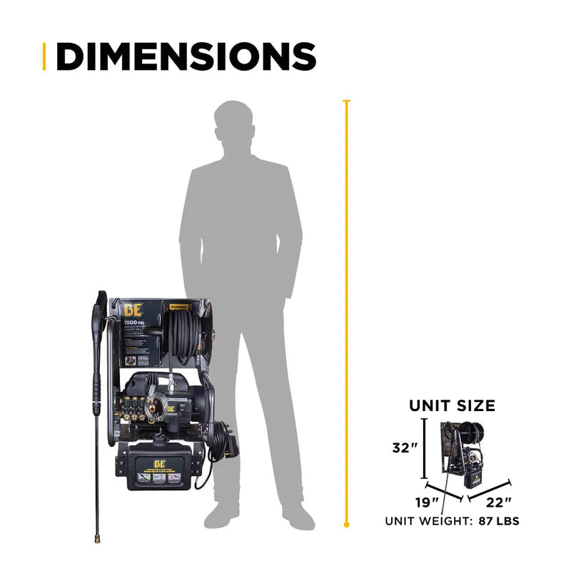 1,500 PSI 1.6 GPM 1.5 HP Electric Pressure Washer with Powerease Motor and Triplex Pump - P1515EPNW BE Power Equipment