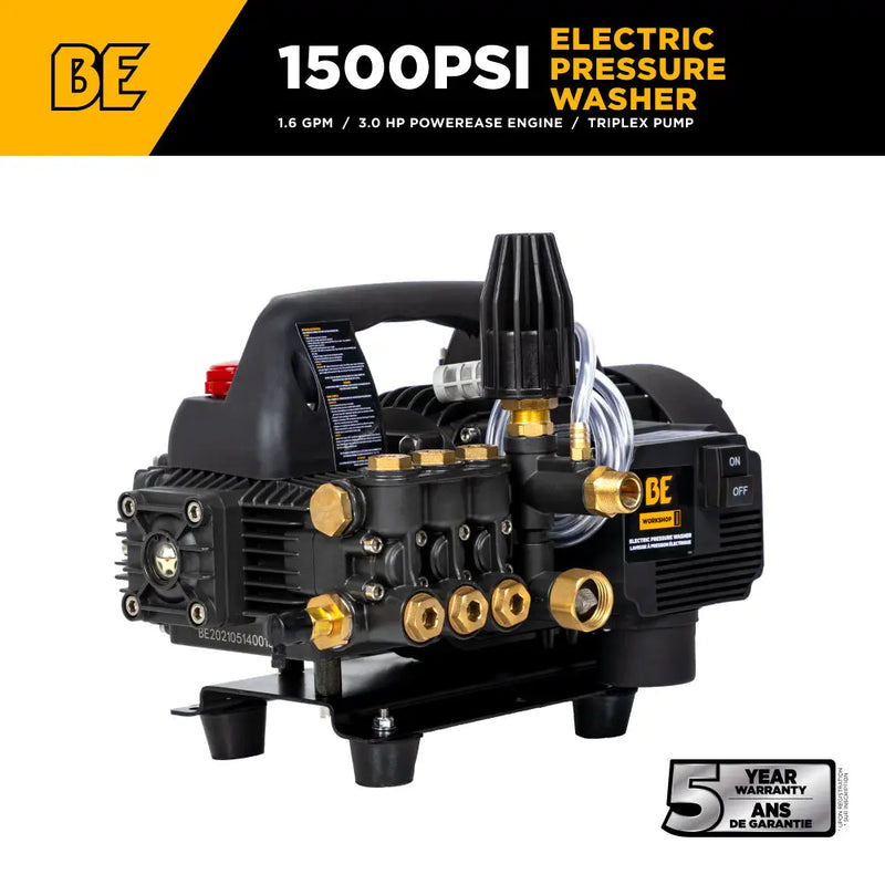 1,500 PSI 1.6 GPM 1.5 HP Portable Electric Pressure Washer – P1515EPN BE Power Equipment