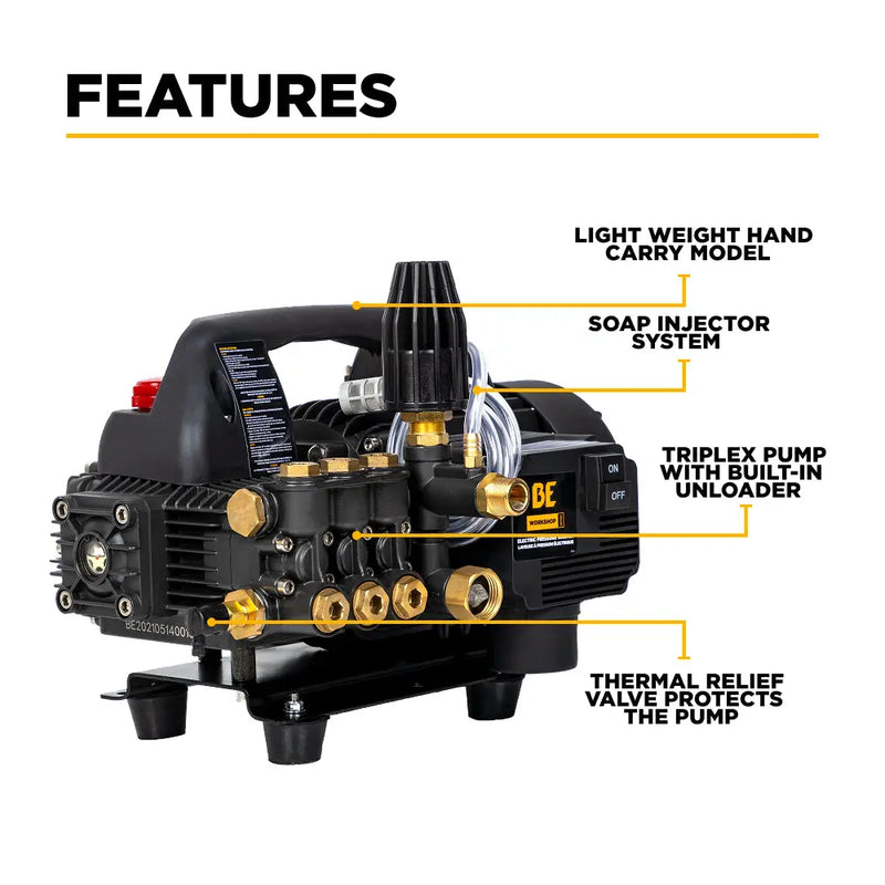 1,500 PSI 1.6 GPM 1.5 HP Portable Electric Pressure Washer – P1515EPN BE Power Equipment