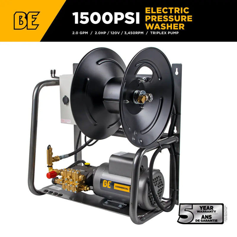 1,500 PSI 2.0 GPM 2.0 HP Wall Mount Electric Pressure Washer with a Baldor Motor and General Triplex Pump - X-1520FW1GENH BE Power Equipment