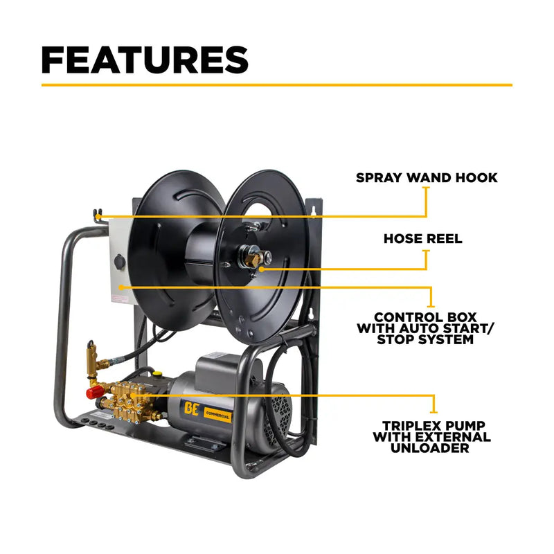 1,500 PSI 2.0 GPM 2.0 HP Wall Mount Electric Pressure Washer with a Baldor Motor and General Triplex Pump - X-1520FW1GENH BE Power Equipment