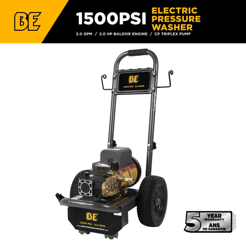 1,500 PSI 2.0 GPM Electric Pressure Washer with Baldor Motor and AR Triplex Pump - PE-1520EW1A BE Power Equipment