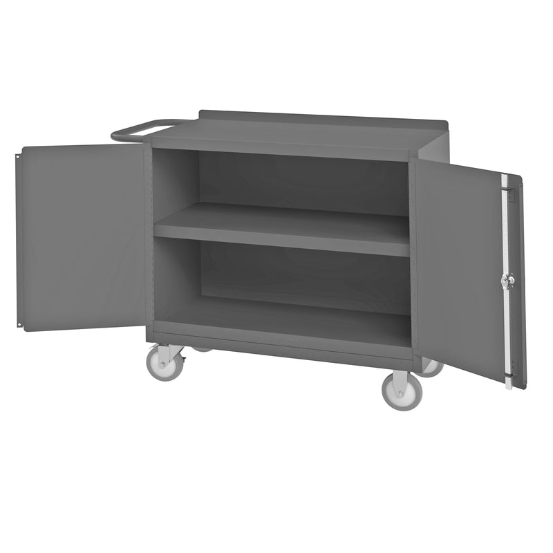 Durham Mobile Bench Cabinet With 5" X 1-1/4" Polyurethane Casters, (2) Rigid And (2) Swivel, Gray