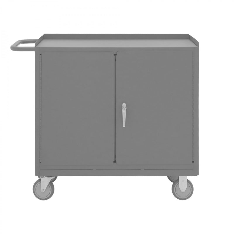 Durham Mobile Bench Cabinet With 5" X 1-1/4" Polyurethane Casters, (2) Rigid And (2) Swivel, 1 Shelf, Gray