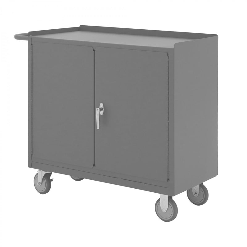 Durham Mobile Bench Cabinet With 5" X 1-1/4" Polyurethane Casters, (2) Rigid And (2) Swivel, 1 Shelf, Gray