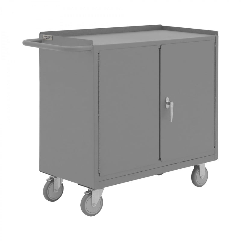 Durham Mobile Bench Cabinet With 5" X 1-1/4" Polyurethane Casters, (2) Rigid And (2) Swivel, 1 Shelf, Gray