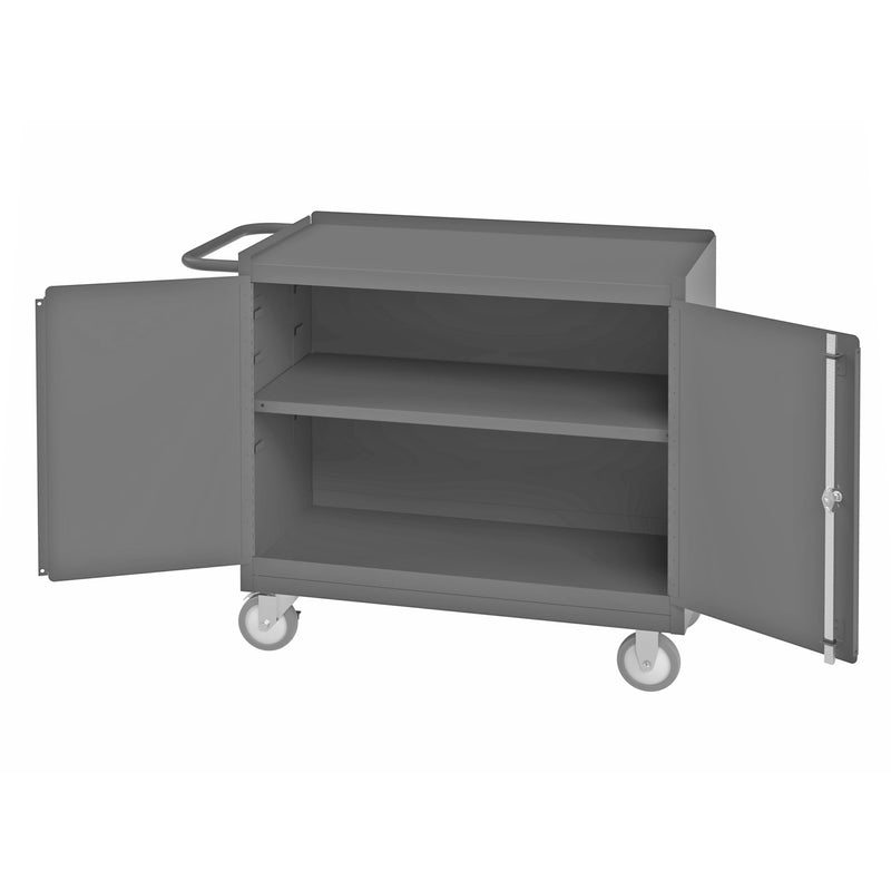 Durham Mobile Bench Cabinet With 5" X 1-1/4" Polyurethane Casters, (2) Rigid And (2) Swivel, 1 Shelf, Gray