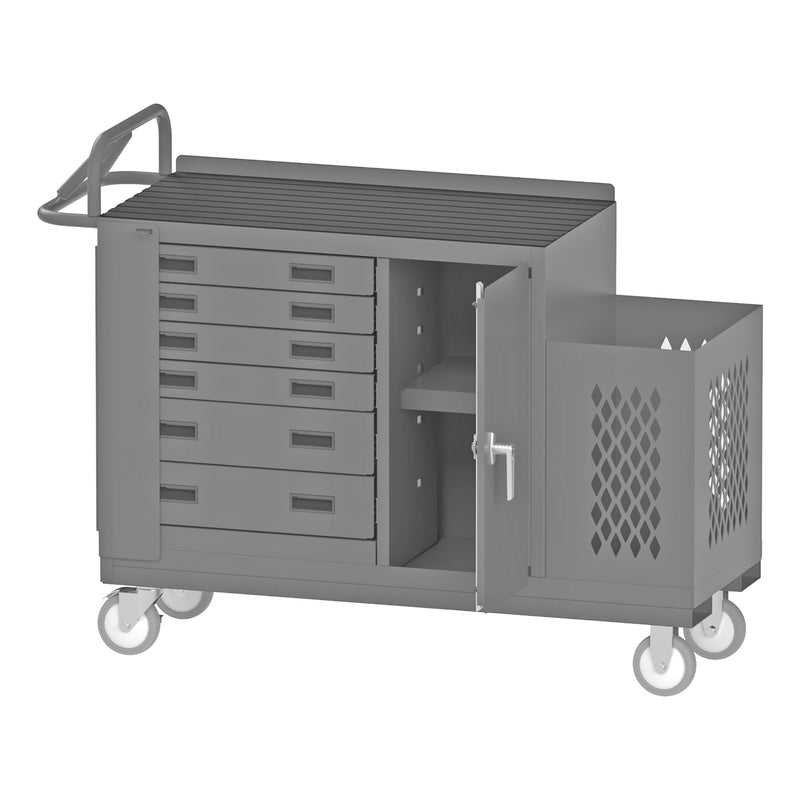 Durham 14 Gauge, Lockable, Maintenance Cart, With 9 Yellow Hook-On Bins, 1 Shelf, 6 Drawers