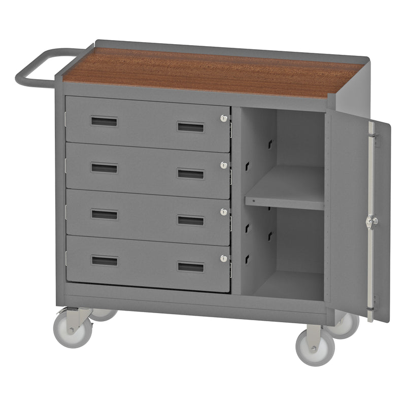 Durham Mobile Bench Cabinet With 5" X 1-1/4" Polyurethane Casters, (2) Rigid, (2) Swivel