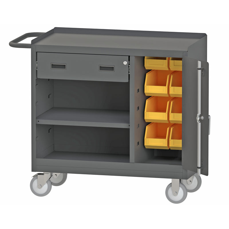 Durham Mobile Bench Cabinet With 5" X 1-1/4" Polyurethane Casters, (2) Rigid, (2) Swivel
