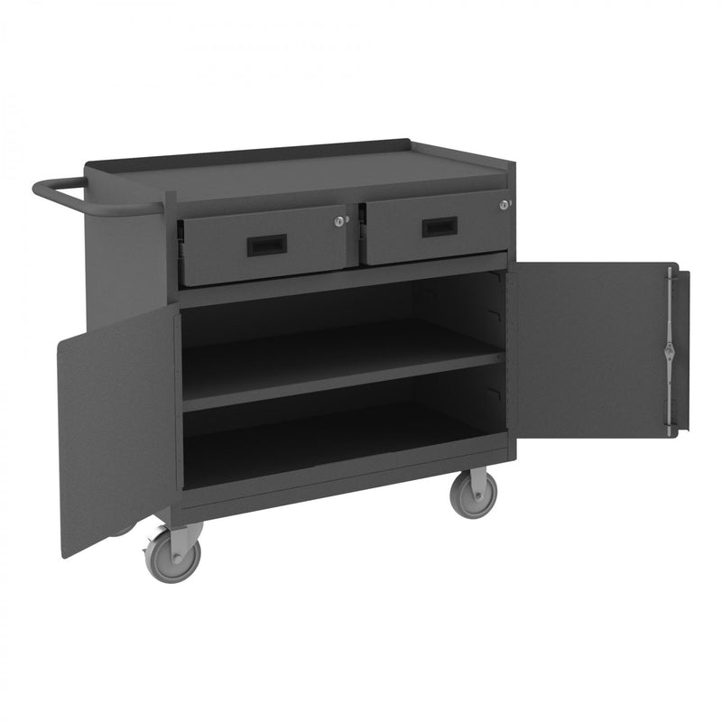 Durham Mobile Bench Cabinet With 5" X 1-1/4" Polyurethane Casters, (2) Rigid And (2) Swivel