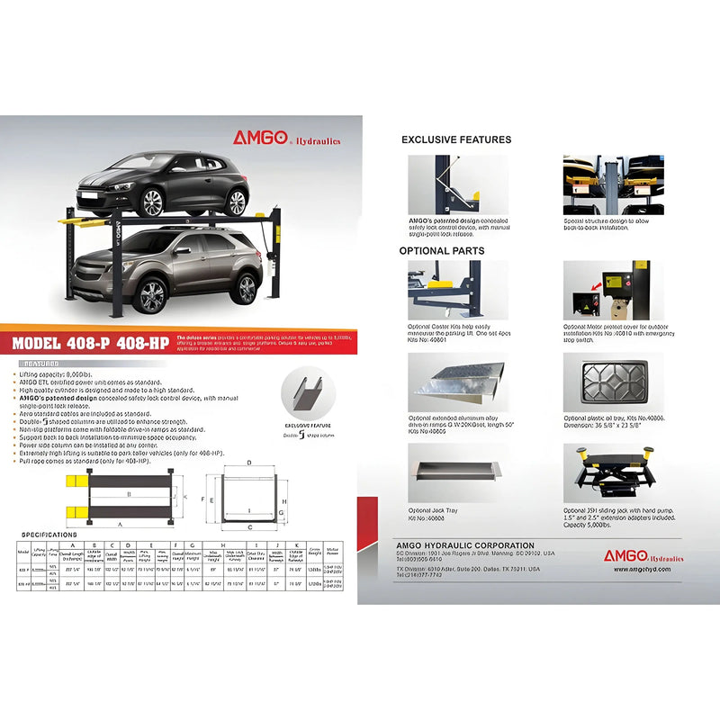 The AMGO 408-P-DX (Combo) 8,000 lbs 4 Post Parking Lift AMGO