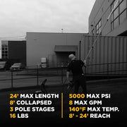 24' Telescoping Pressure Washer Wand Extended Reach BE Power Equipment