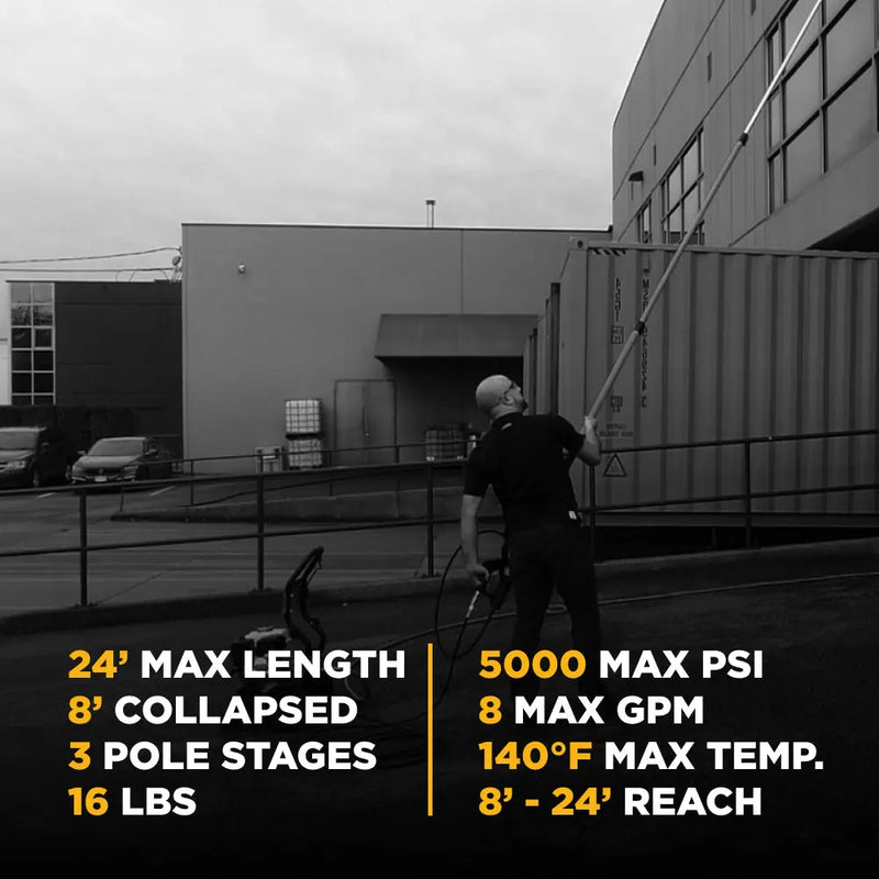 24' Telescoping Pressure Washer Wand Extended Reach BE Power Equipment