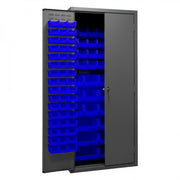 Durham Cabinet, 16 Gauge, 36 x 24 x 84, 138 Blue Bins, Flush Doors with Louvered Panel, Lockable