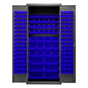 Durham Cabinet, 16 Gauge, 36 x 24 x 84, 138 Blue Bins, Flush Doors with Louvered Panel, Lockable