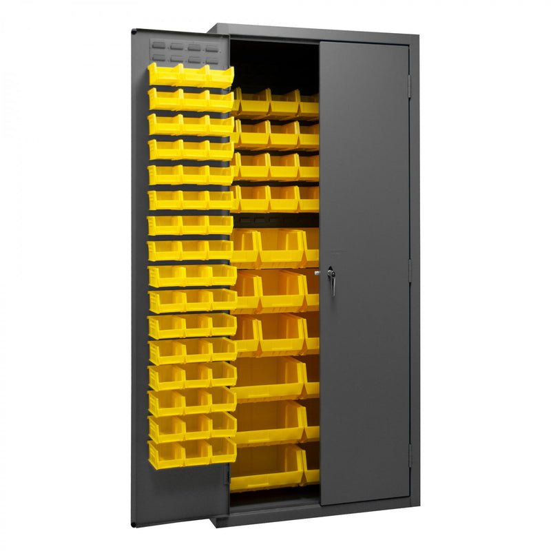 Durham Cabinet, 16 Gauge, 36 x 24 x 84, 138 Yellow Bins, Flush Doors with Louvered Panel, Lockable