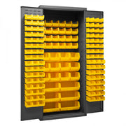 Durham Cabinet, 16 Gauge, 36 x 24 x 84, 138 Yellow Bins, Flush Doors with Louvered Panel, Lockable