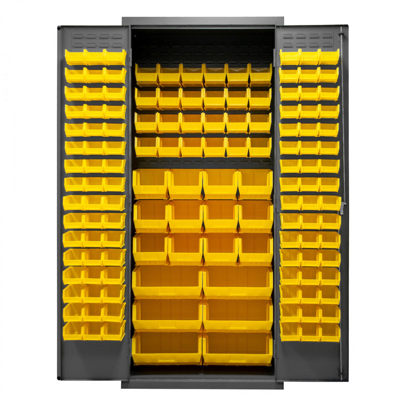 Durham Cabinet, 16 Gauge, 36 x 24 x 84, 138 Yellow Bins, Flush Doors with Louvered Panel, Lockable
