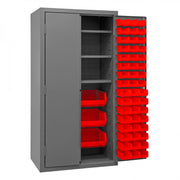 Durham Cabinet, 16 Gauge, 36 x 24 x 72, 3 Adjustable Shelves, 102 Red Bins