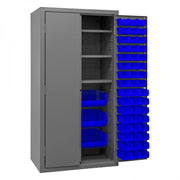Durham Cabinet, 16 Gauge, 36 x 24 x 72, 3 Adjustable Shelves, 102 Blue Bins