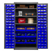 Durham Cabinet, 16 Gauge, 36 x 24 x 72, 3 Adjustable Shelves, 102 Blue Bins