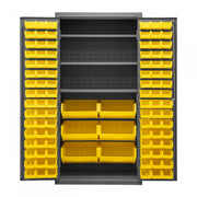 Durham Cabinet, 16 Gauge, 36 x 24 x 72, 3 Adjustable Shelves, 102 Yellow Bins