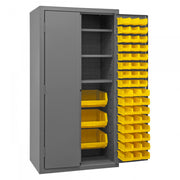 Durham Cabinet, 16 Gauge, 36 x 24 x 72, 3 Adjustable Shelves, 102 Yellow Bins