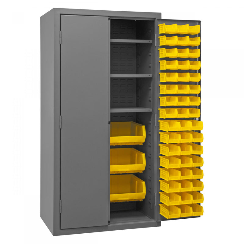 Durham Cabinet, 16 Gauge, 36 x 24 x 72, 3 Adjustable Shelves, 102 Yellow Bins