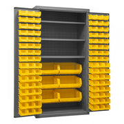 Durham Cabinet, 16 Gauge, 36 x 24 x 72, 3 Adjustable Shelves, 102 Yellow Bins