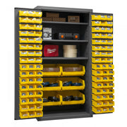 Durham Cabinet, 16 Gauge, 36 x 24 x 72, 3 Adjustable Shelves, 102 Yellow Bins