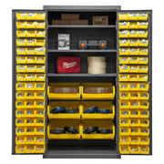 Durham Cabinet, 16 Gauge, 36 x 24 x 72, 3 Adjustable Shelves, 102 Yellow Bins