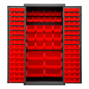 Durham Cabinet, 16 Gauge, 36 x 24 x 72, 126 Red Bins, Flush Doors with Louvered Panel, Lockable