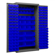 Durham Cabinet, 16 Gauge, 36 x 24 x 72, 126 Blue Bins, Flush Doors with Louvered Panel, Lockable