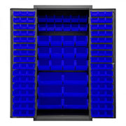 Durham Cabinet, 16 Gauge, 36 x 24 x 72, 126 Blue Bins, Flush Doors with Louvered Panel, Lockable