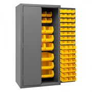 Durham Cabinet, 16 Gauge, 36 x 24 x 72, 126 Yellow Bins, Flush Doors with Louvered Panel, Lockable