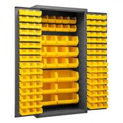 Durham Cabinet, 16 Gauge, 36 x 24 x 72, 126 Yellow Bins, Flush Doors with Louvered Panel, Lockable