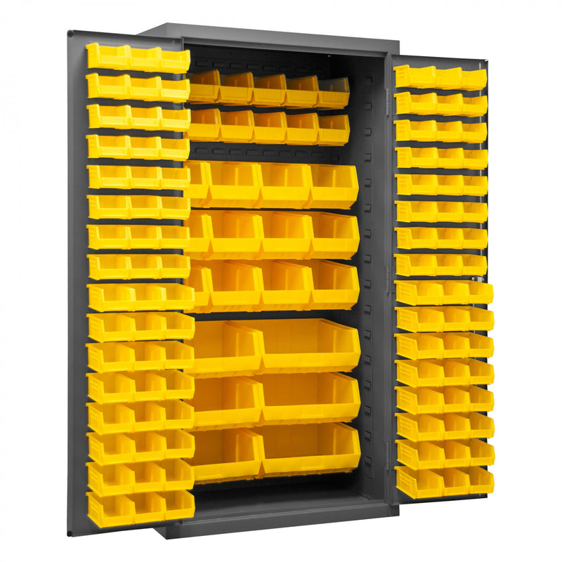 Durham Cabinet, 16 Gauge, 36 x 24 x 72, 126 Yellow Bins, Flush Doors with Louvered Panel, Lockable