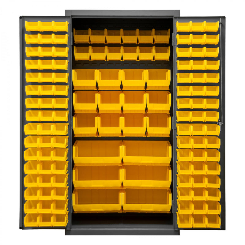 Durham Cabinet, 16 Gauge, 36 x 24 x 72, 126 Yellow Bins, Flush Doors with Louvered Panel, Lockable