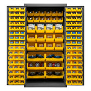 Durham Cabinet, 16 Gauge, 36 x 24 x 72, 126 Yellow Bins, Flush Doors with Louvered Panel, Lockable