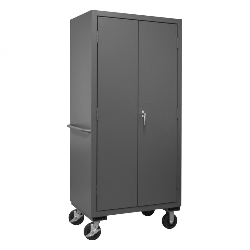 Durham Mobile Cabinet, 16 Gauge, 36 x 24 x 81, 30 Blue Bins, Flush Doors