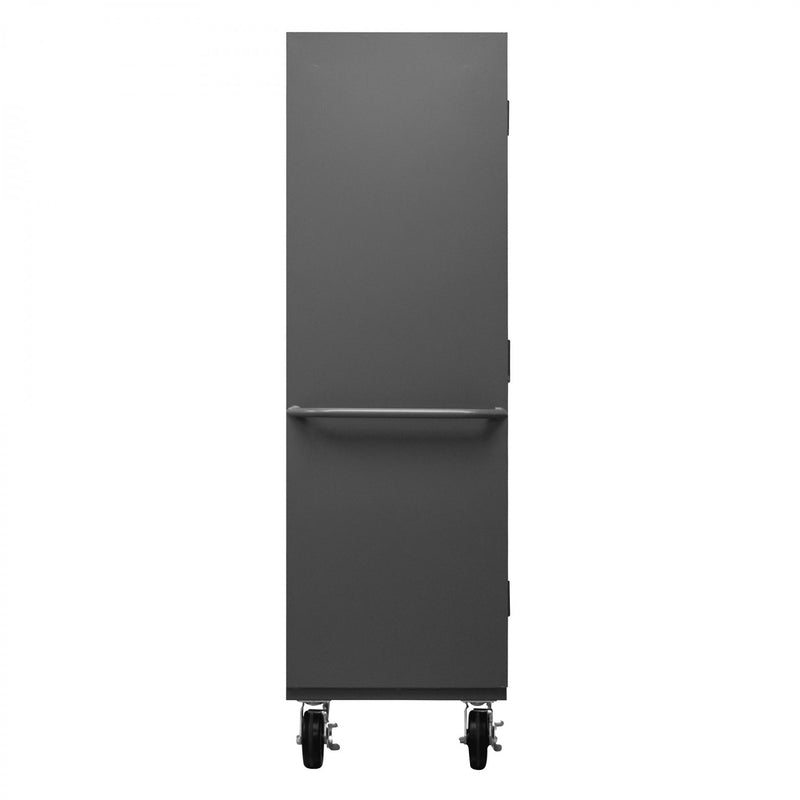 Durham Mobile Cabinet, 16 Gauge, 36 x 24 x 81, 30 Blue Bins, Flush Doors